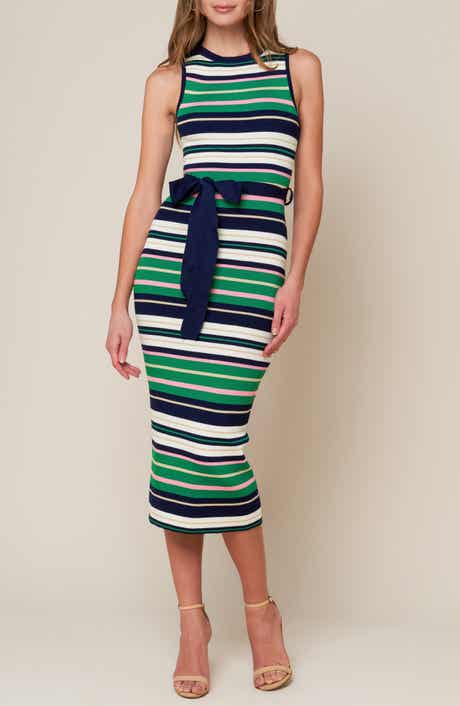 FLYING TOMATO Striped Tie Waist Sweater Dress
