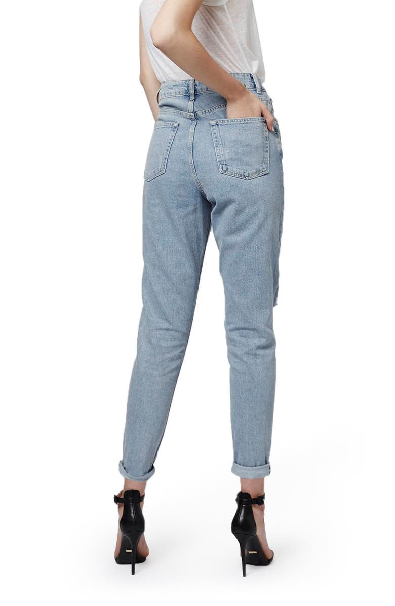 Topshop High Rise Ripped Mom Jeans, Alternate, color, 