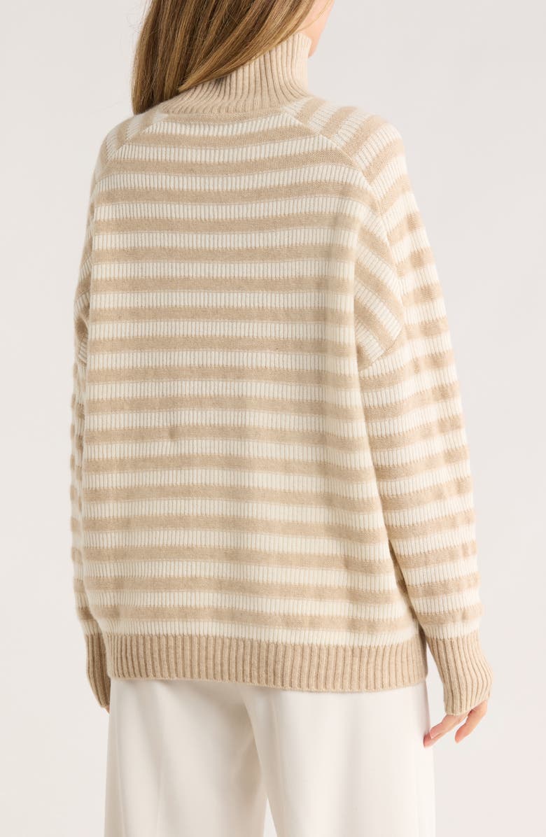 vineyard vines Stripe Rib Tall Mock Neck Cashmere Sweater, Alternate, color, Oatmeal Heather