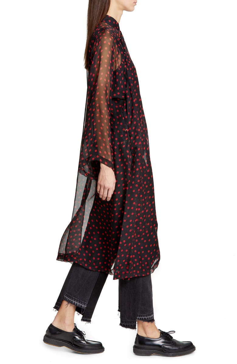 Comme des Garçons Long Sleeve Polka Dot Silk Chiffon Midi Dress, Alternate, color, 