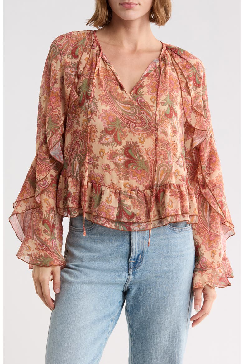 Ruffle Top with Bell Sleeves, Main, color, PAISLEY PRINT