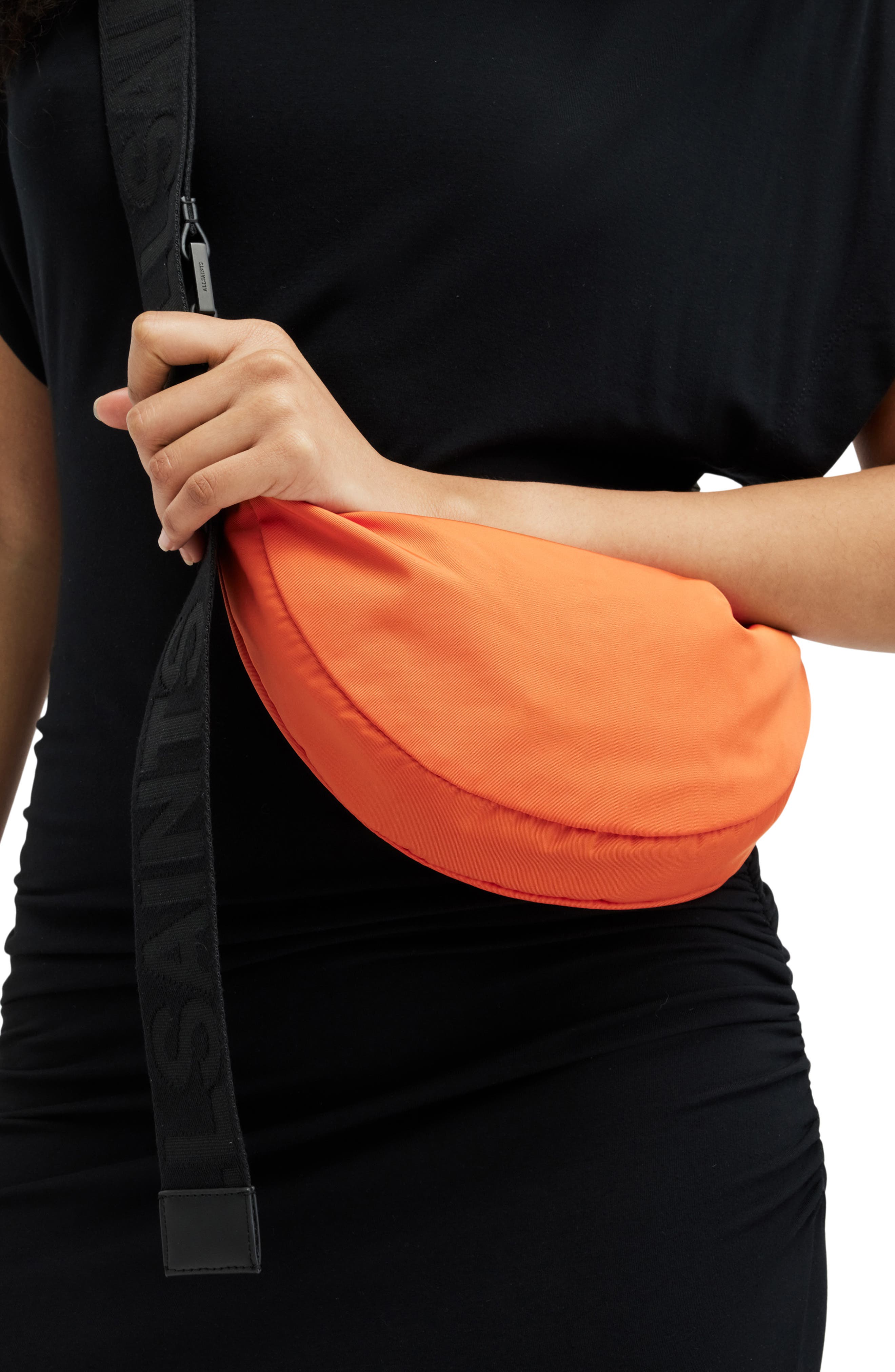 AllSaints Half Moon Recycled Polyester Crossbody Bag, Alternate, color, 