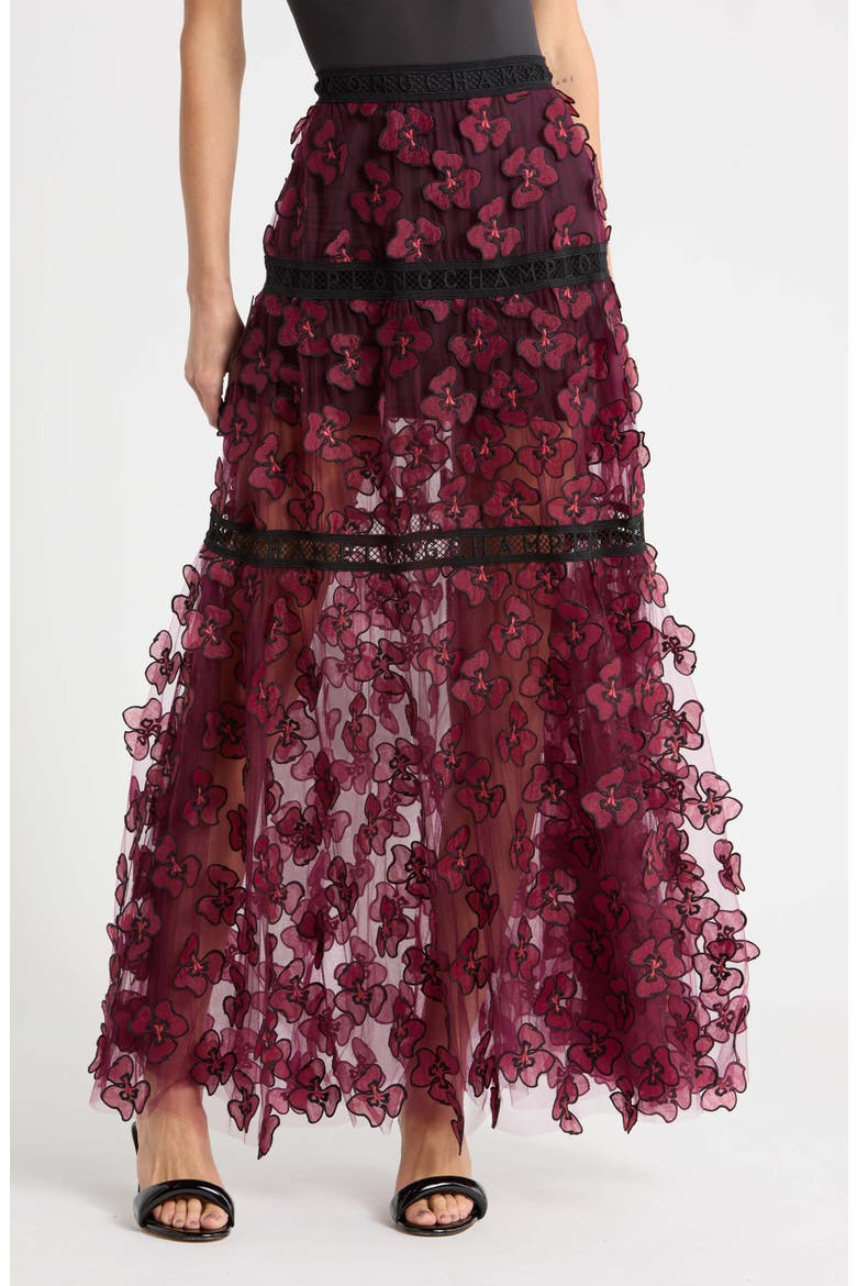 Floral Appliqué Maxi Skirt, Main, color, BRANDY