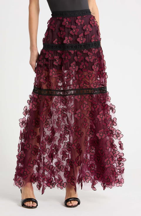 Floral Appliqué Maxi Skirt