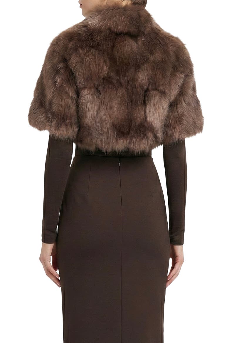 Fur-Free Fox (Faux Fur) Short Bolero, Short Sleeves, Alternate, color, BROWN