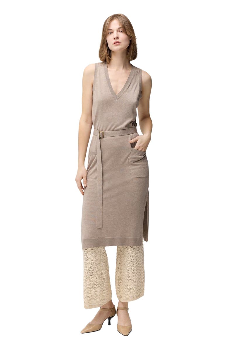 GOBI Mongolian Cashmere V-neck Silk Cashmere Dress, Alternate, color, Nomad