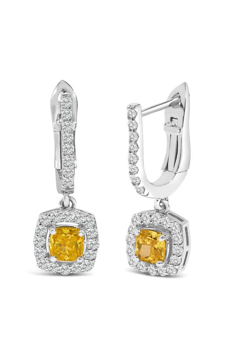 Haus of Brilliance 14K White Gold 1 1/5 Cttw Yellow Lab Grown Diamond Halo Drop and Dangle Earrings, Alternate, color, White