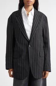 R13 Ragged Pinstripe Oversize Linen & Virgin Wool Blazer