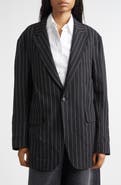 R13 Ragged Pinstripe Oversize Linen & Virgin Wool Blazer