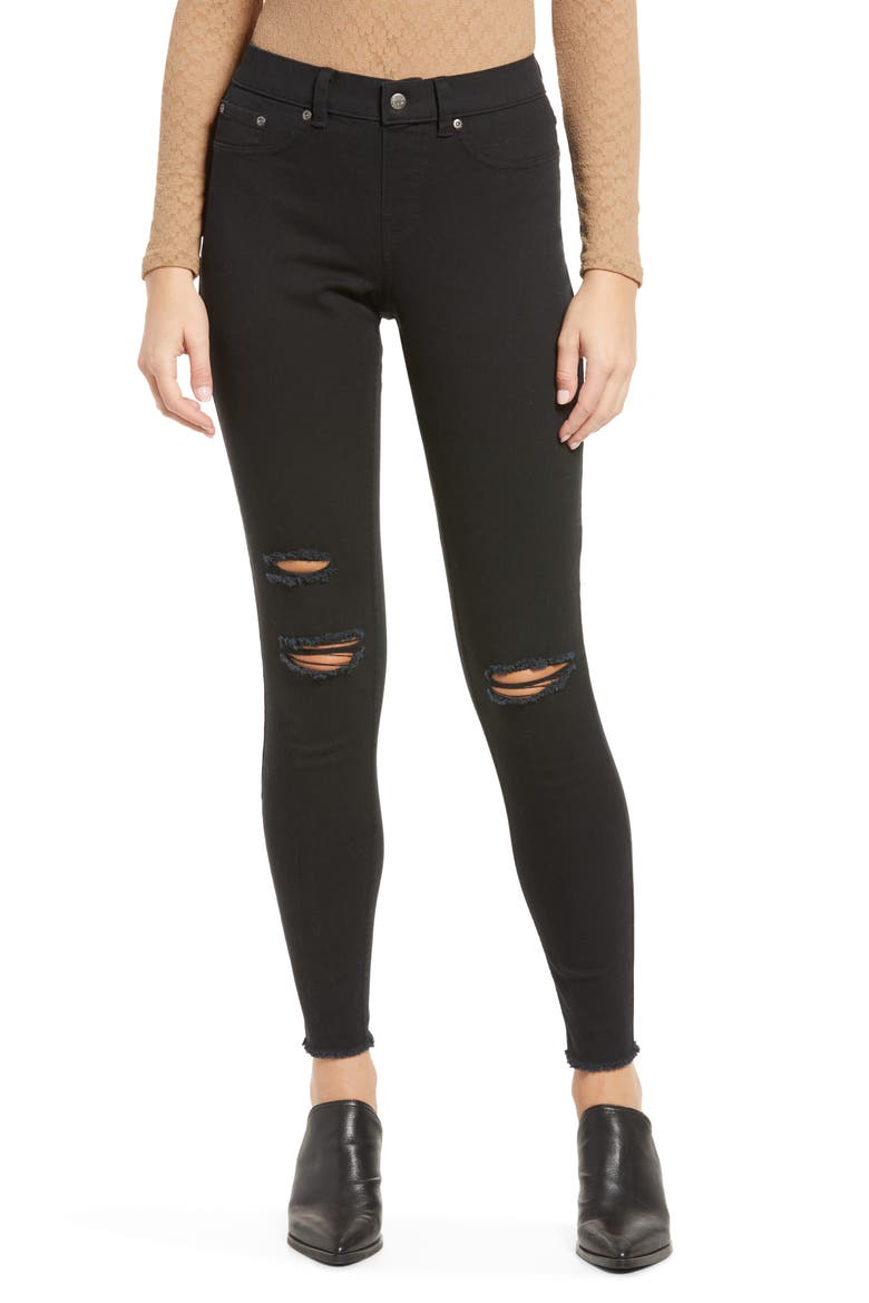 Ripped Denim Leggings, Main, color, BLACK