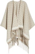 FERRAGAMO Gancini Monogram Wool Fringe Cape