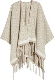 FERRAGAMO Gancini Monogram Wool Fringe Cape