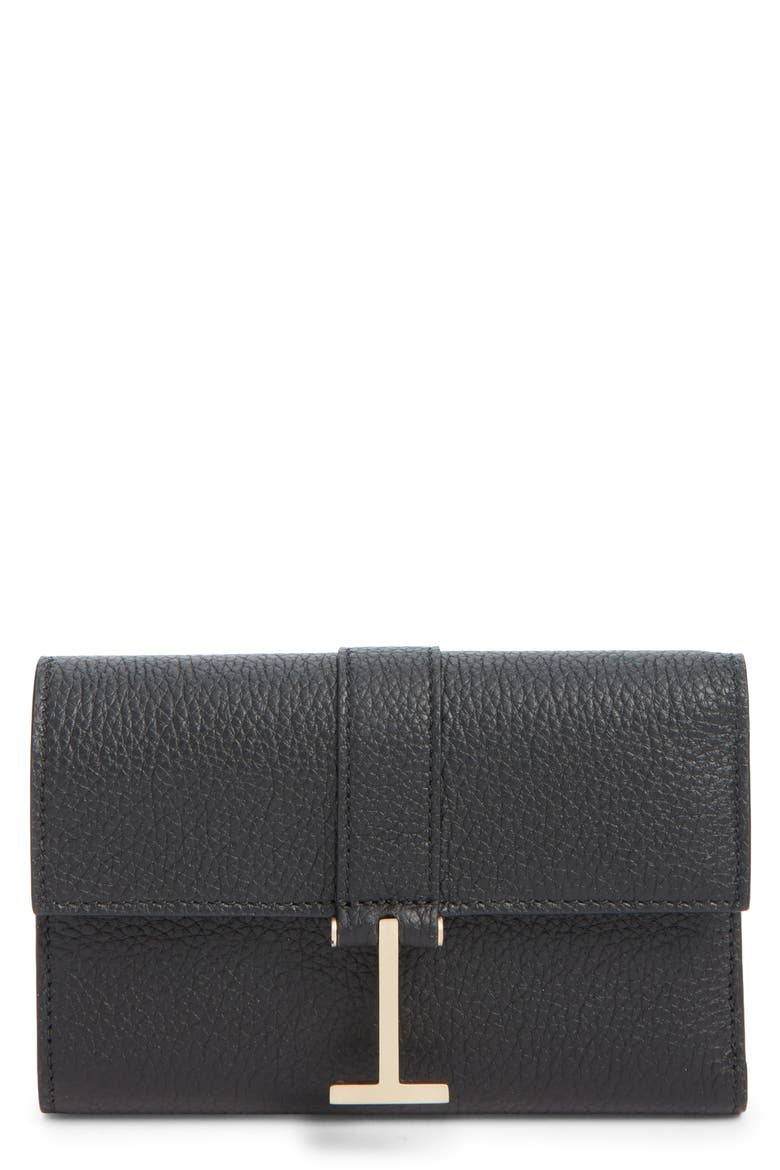 Kara Grain Leather Compact Wallet, Main, color, BLACK