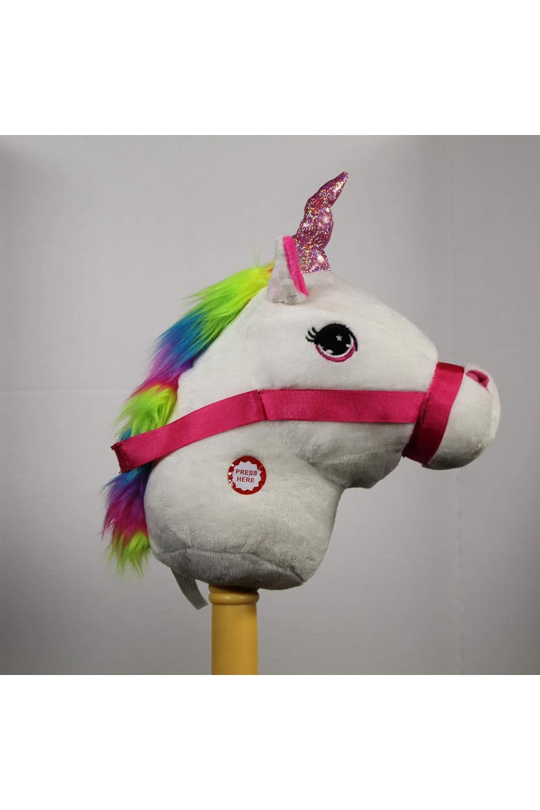 White Unicorn Stick Horse with Sound, Alternate, color, Multicolored