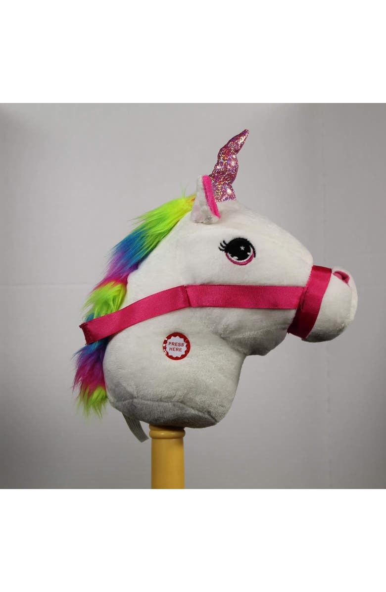 Ponyland White Unicorn Stick Horse with Sound, Alternate, color, Multicolored