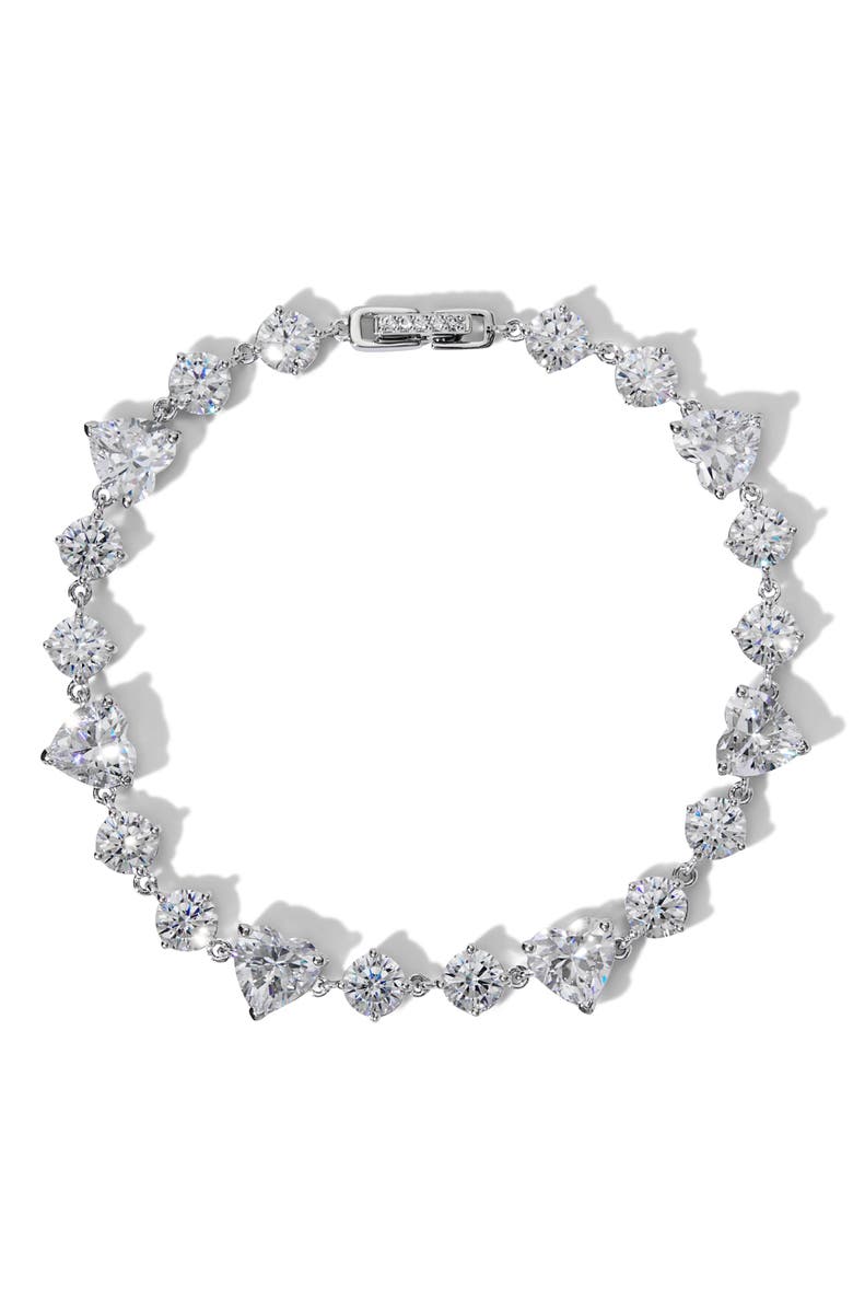 Nadri Le Bisou Halo Heart Line Bracelet, Main, color, Rhodium