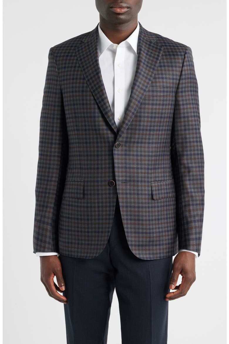 Milano Regular Fit Check Super 130s Wool Sport Coat, Main, color, GREY