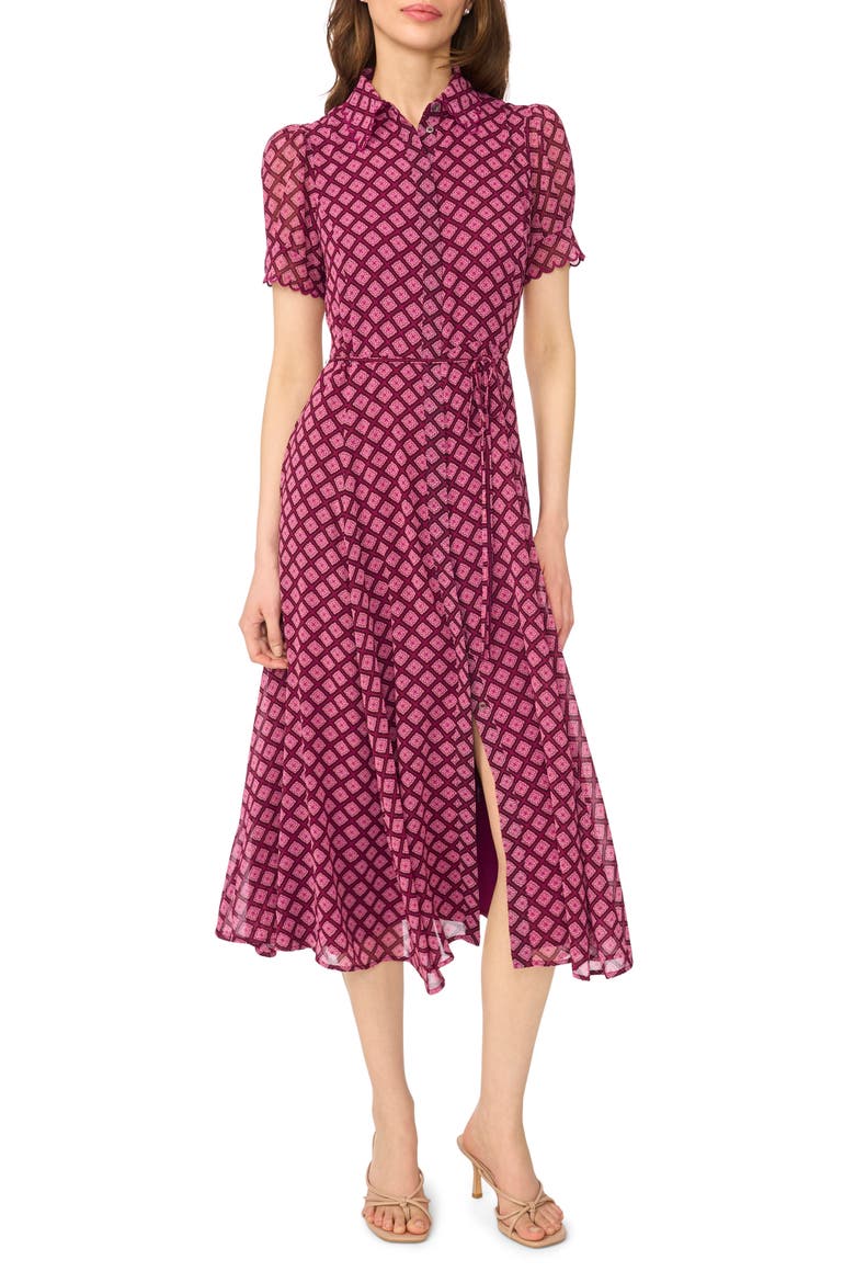 Print Midi Shirtdress, Main, color, DEEP MULBERRY