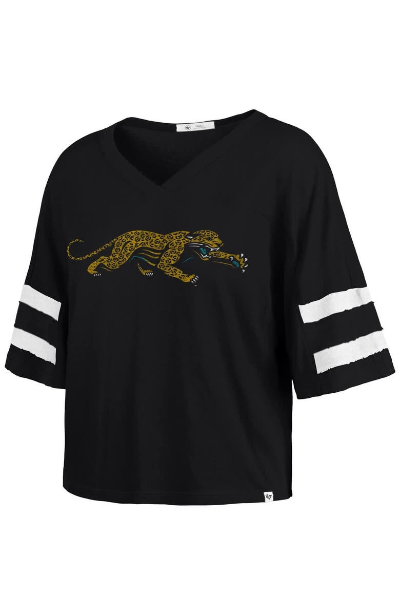 '47 Women's '47 Black Jacksonville Jaguars Premier Scout Cropped V-Neck T-Shirt, Alternate, color, 