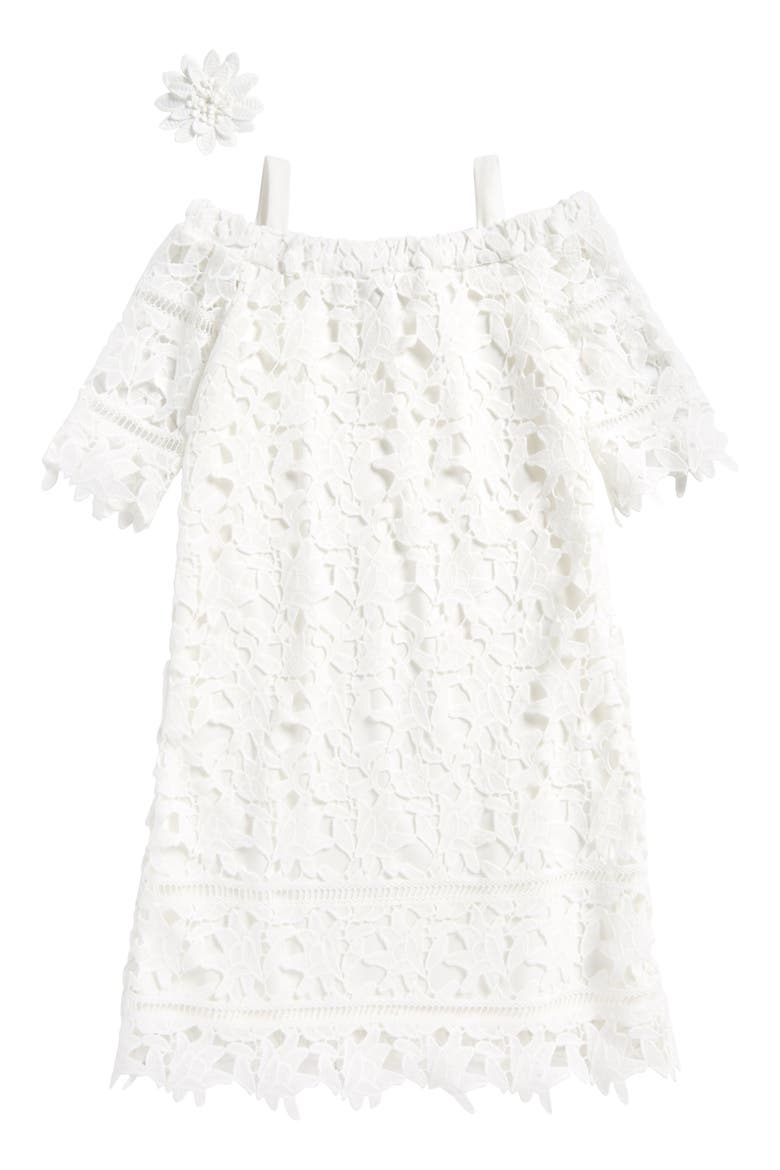 Lace Cold Shoulder Shift Dress, Main, color, WHITE