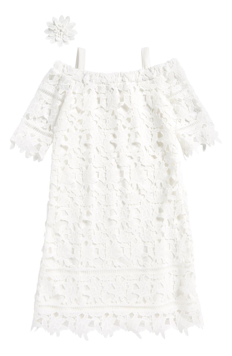 Ava & Yelly Lace Cold Shoulder Shift Dress, Main, color, 