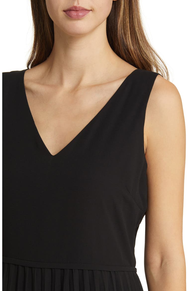 V-Neck Accordion Pleat Dress, Alternate, color, BLACK