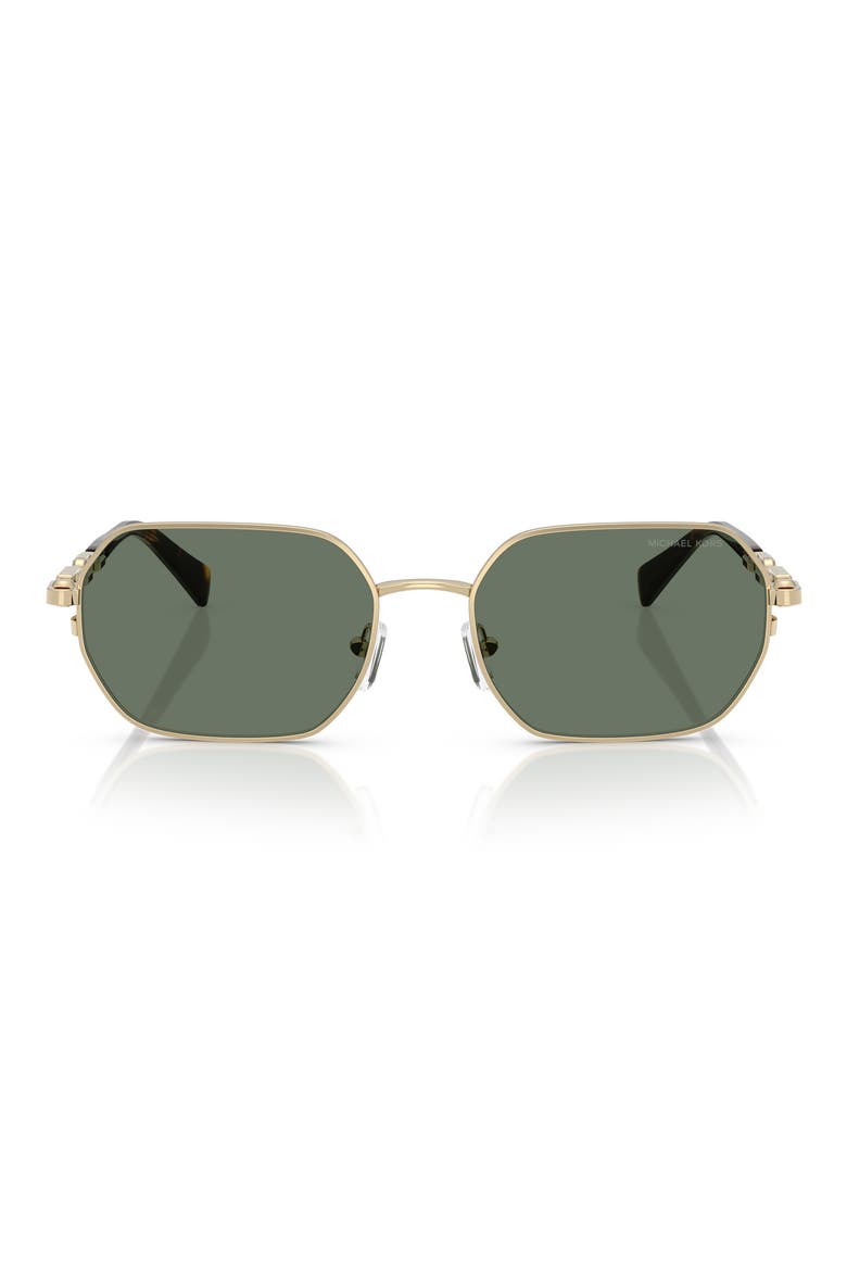 57mm Geometric Sunglasses, Main, color, LIGHT GOLD SHINY / GREEN SOLID