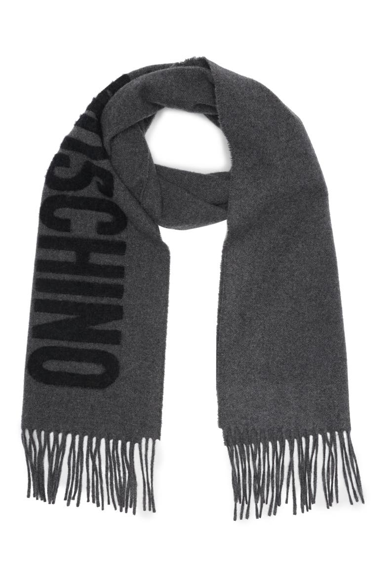 Wool Fringe Scarf, Main, color, GREY-BLACK