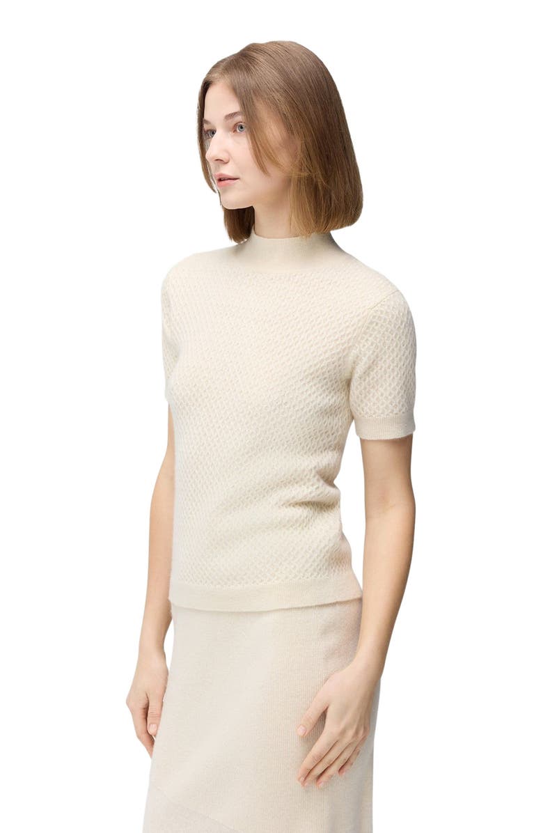 GOBI Mongolian Cashmere Short-Sleeve Textured Cashmere Top, Alternate, color,