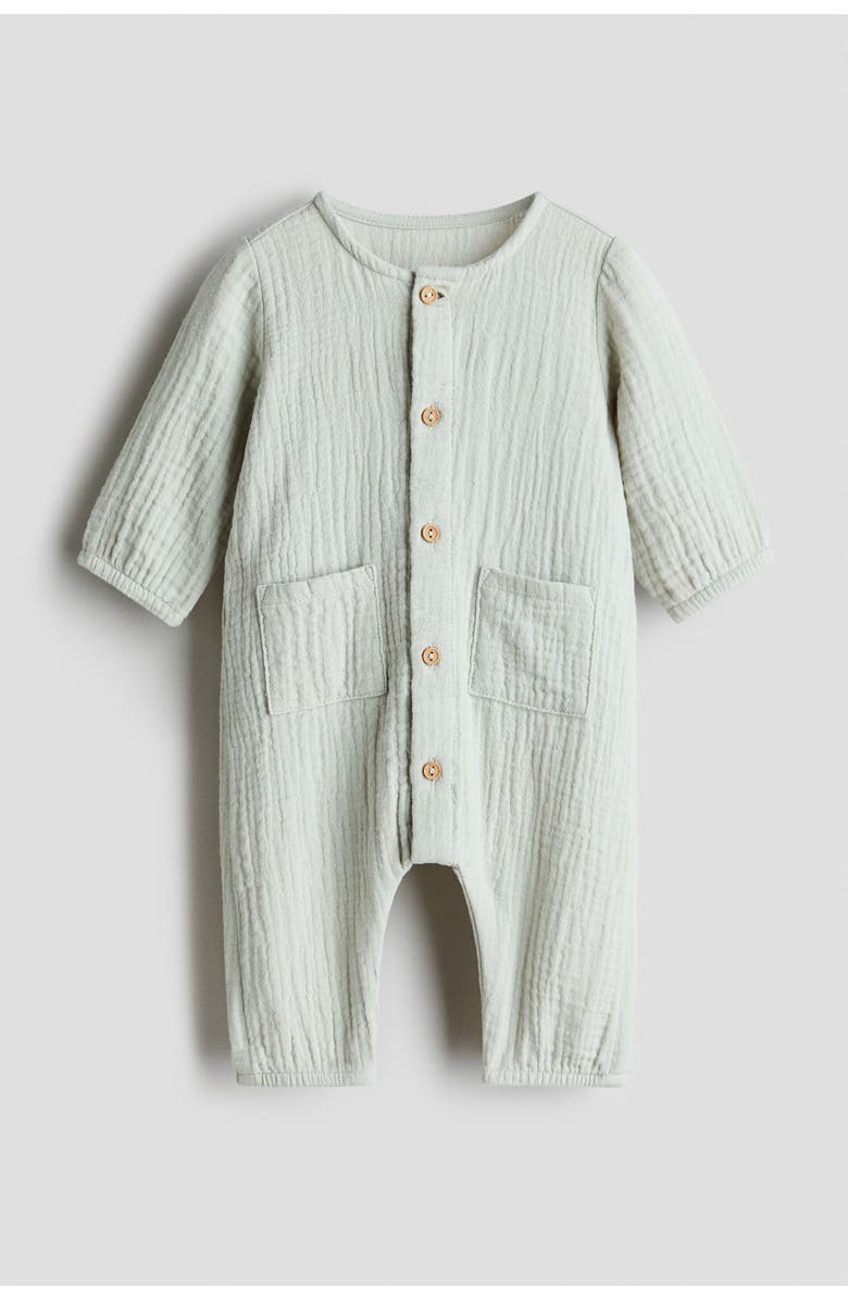 H&M Cotton Muslin Romper Suit, Alternate, color, Light Dusty Green