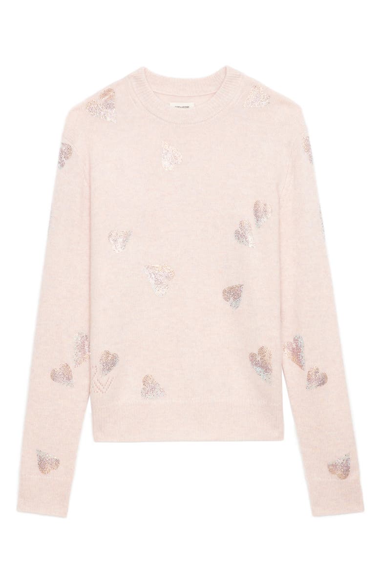 Zadig & Voltaire Beaded Heart Cashmere Sweater, Alternate, color, 