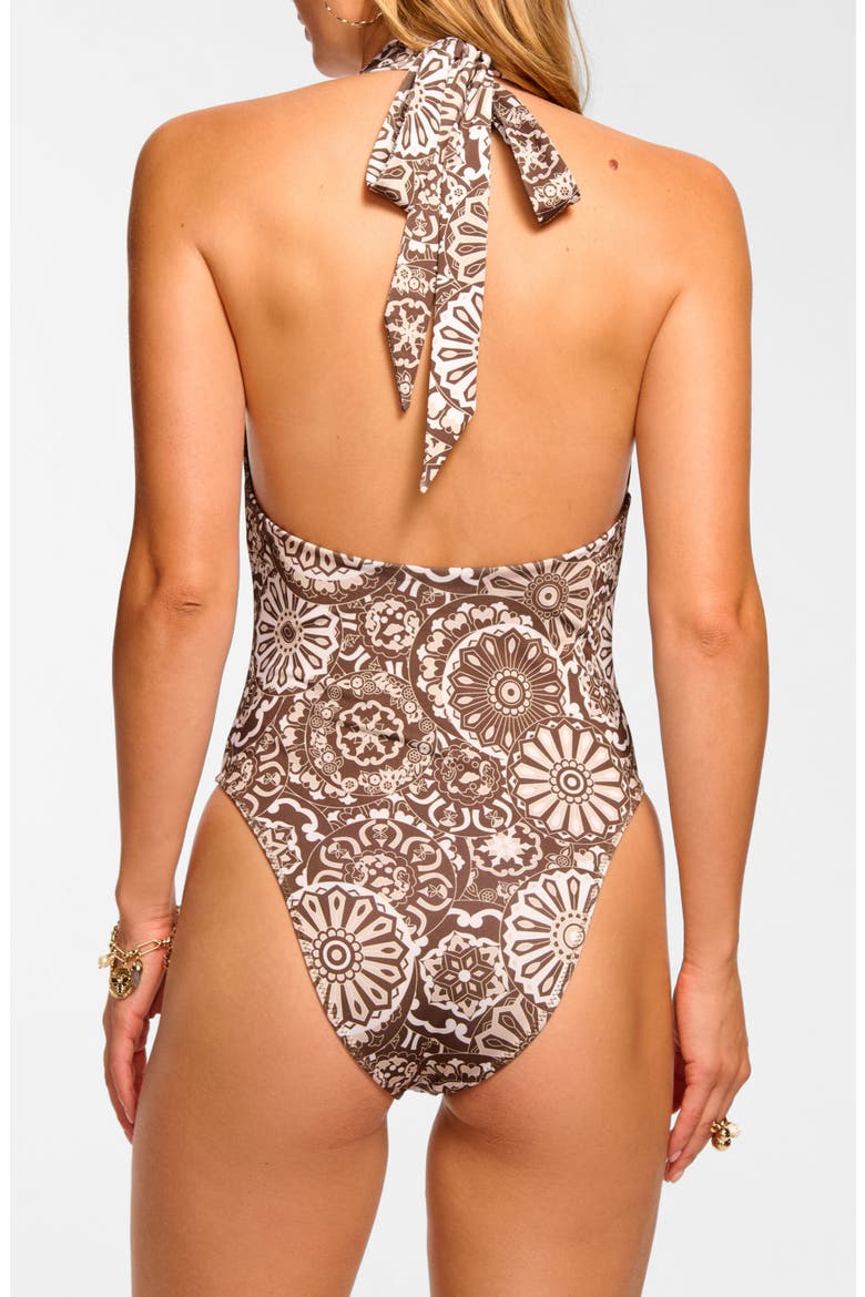 Lorela Halter One-Piece Swimsuit, Alternate, color, BEACH BROWN COMBO