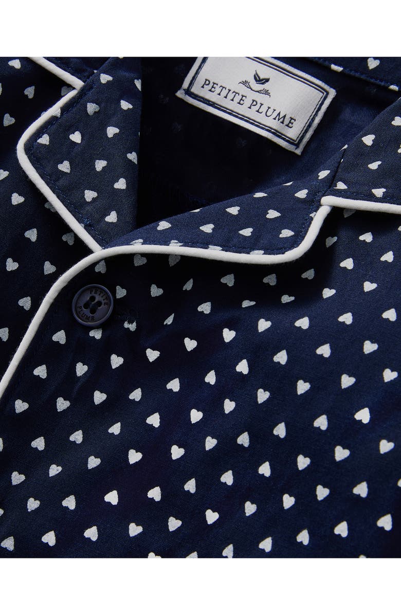 Petite Plume Print One-Piece Brushed Twill Pajamas, Alternate, color, Navy