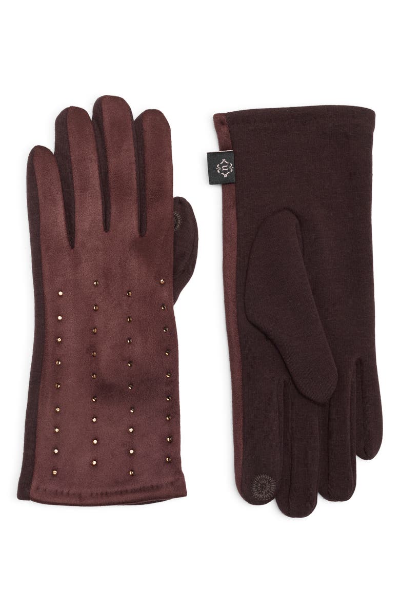 Nanette Lepore Rhinestone Knit Gloves, Main, color, Brown