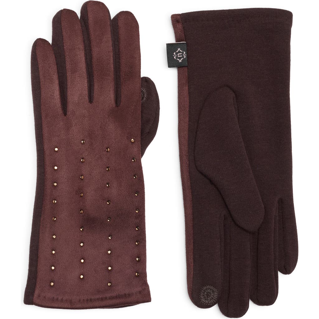 Nanette Lepore Rhinestone Knit Gloves In Brown