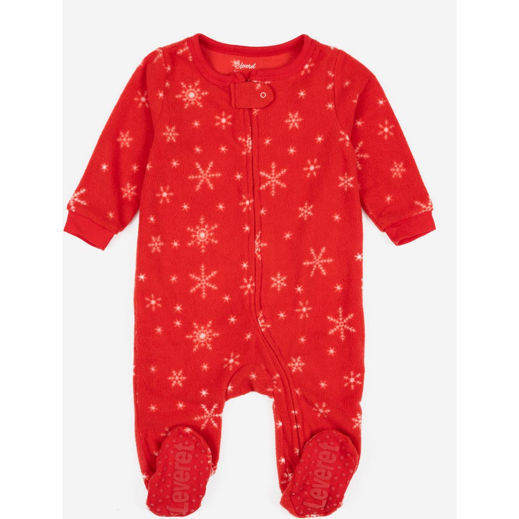 Leveret Footed Fleece Printed Holiday Pajamas In Red