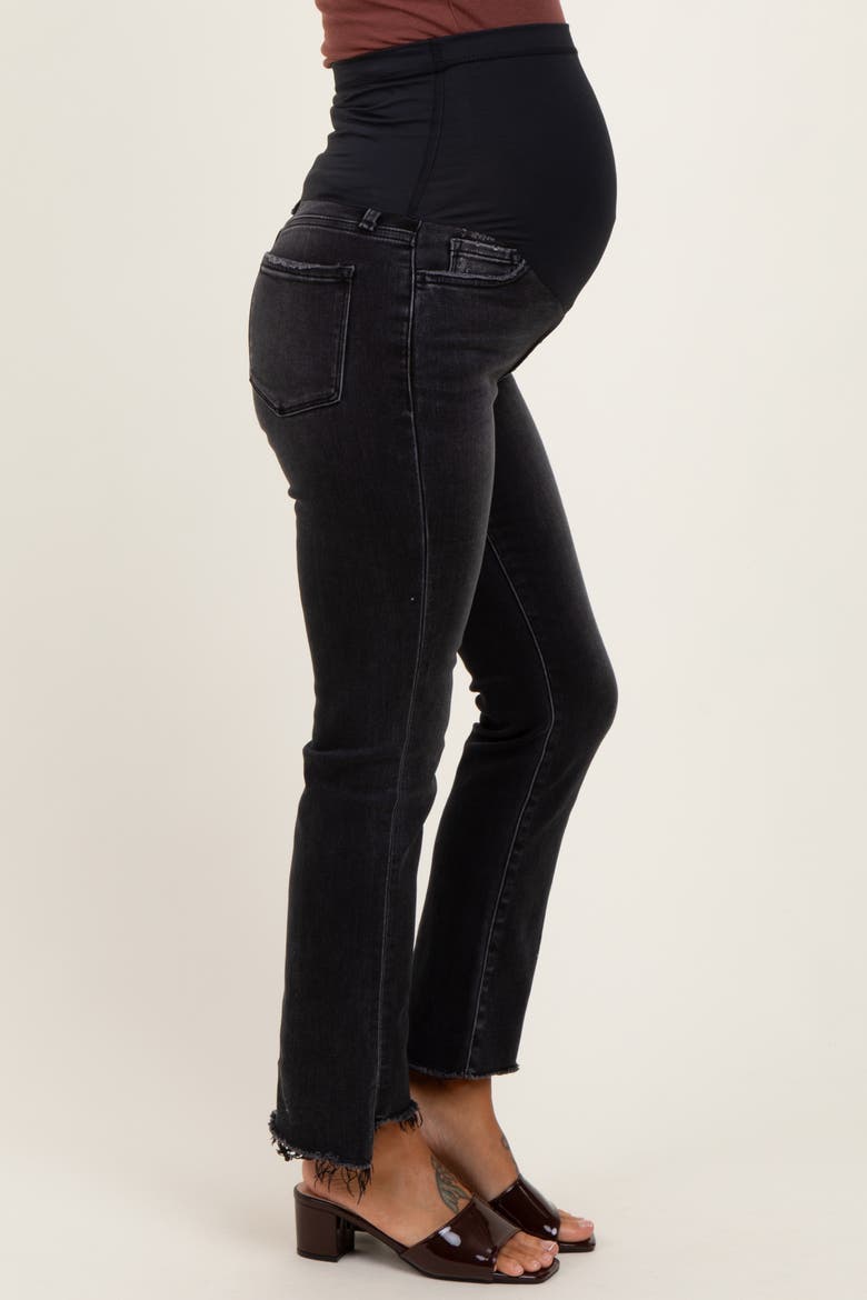 Washed Raw Hem Crop Flare Maternity Jeans, Alternate, color, Black