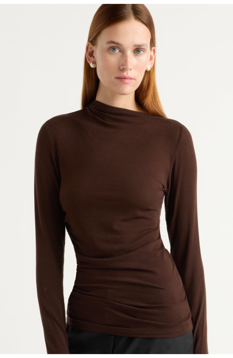 Modern Citizen Vittoria Asymmetric-Neck Semi-Sheer Ruched Tee, Alternate, color, Umber