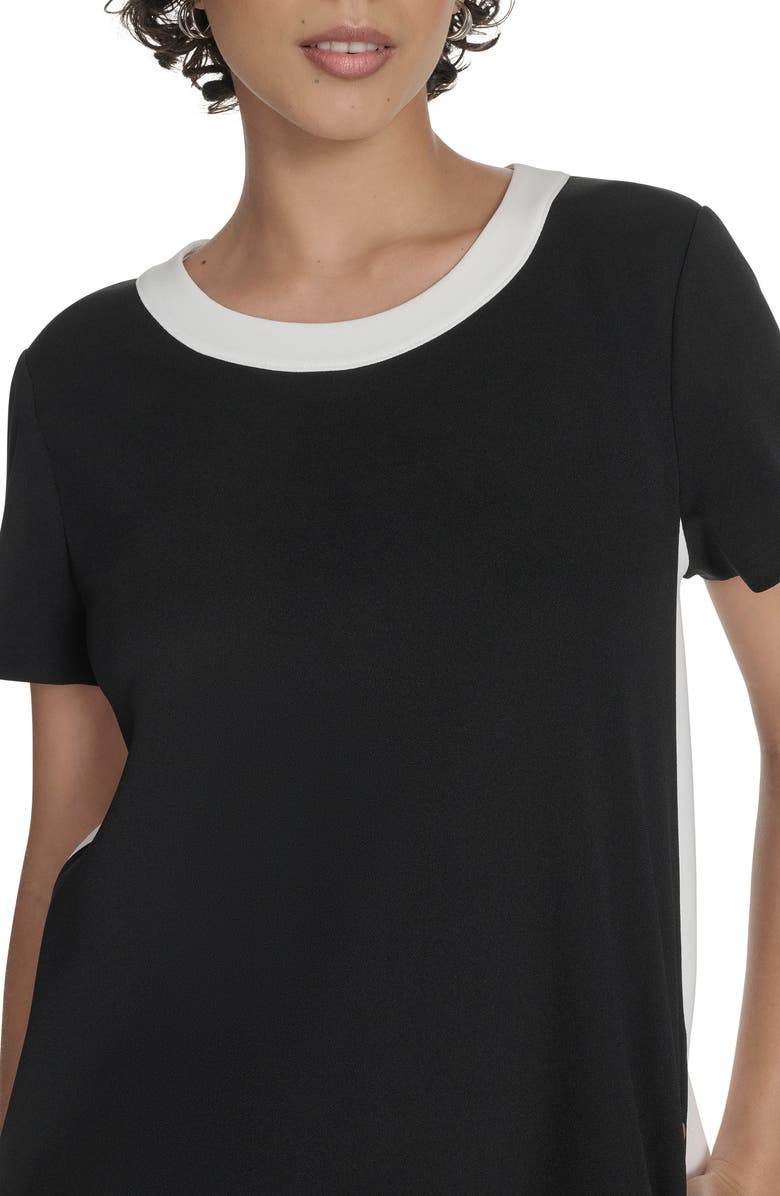 Tommy Hilfiger Colorblock Short Sleeve Pocket Trapeze Dress, Alternate, color, Black/ Ivory