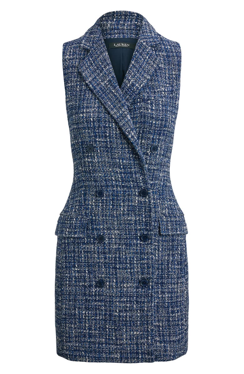 Lauren Ralph Lauren Double Breasted Sleeveless Bouclé Coat Dress, Alternate, color, Navy Blue Multi