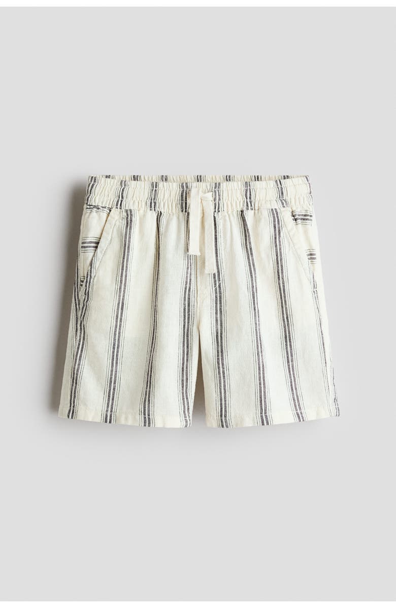 H&M Linen-blend Drawstring Shorts, Main, color, Cream/Striped