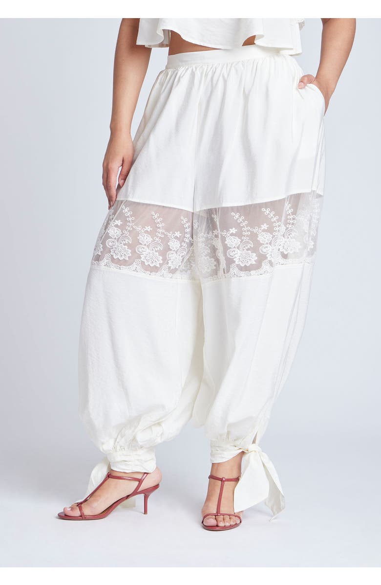 ELOQUII Balloon Pant With Lace And Tie Hem, Alternate, color, Jet Stream