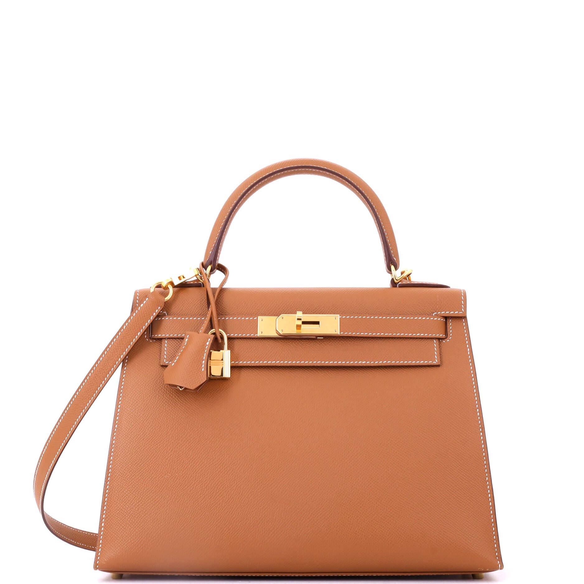 Pre-Owned Hermes Kelly Handbag Brown Epsom with Gold Hardware 28, Main, color, Gold