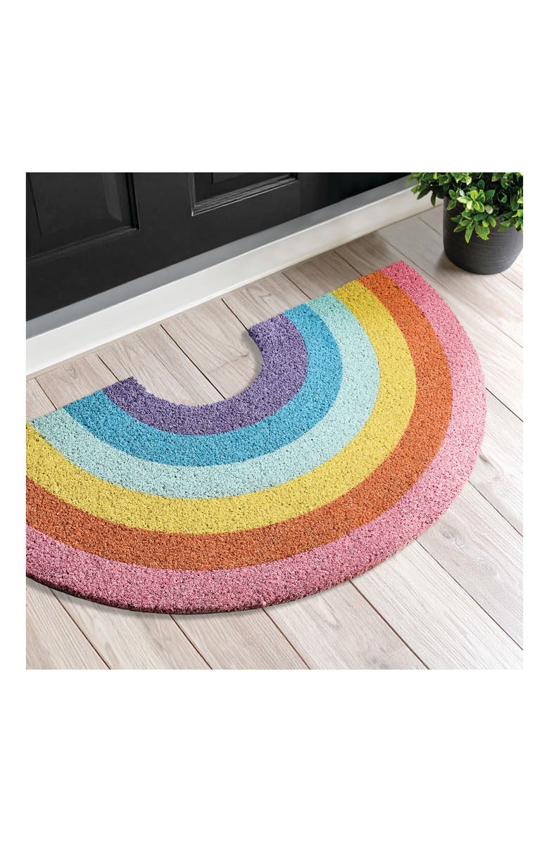 mDesign Rainbow Half-Circle Coir Doormat for Front Door, Natural/Multi, Alternate, color, Natural