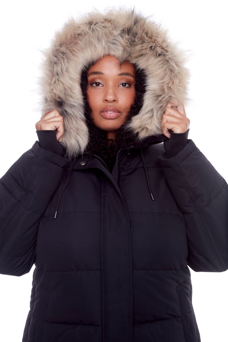 Aulavik Plus Size - Vegan Down Mid-length Hooded Parka Coat, Alternate, color, BLACK