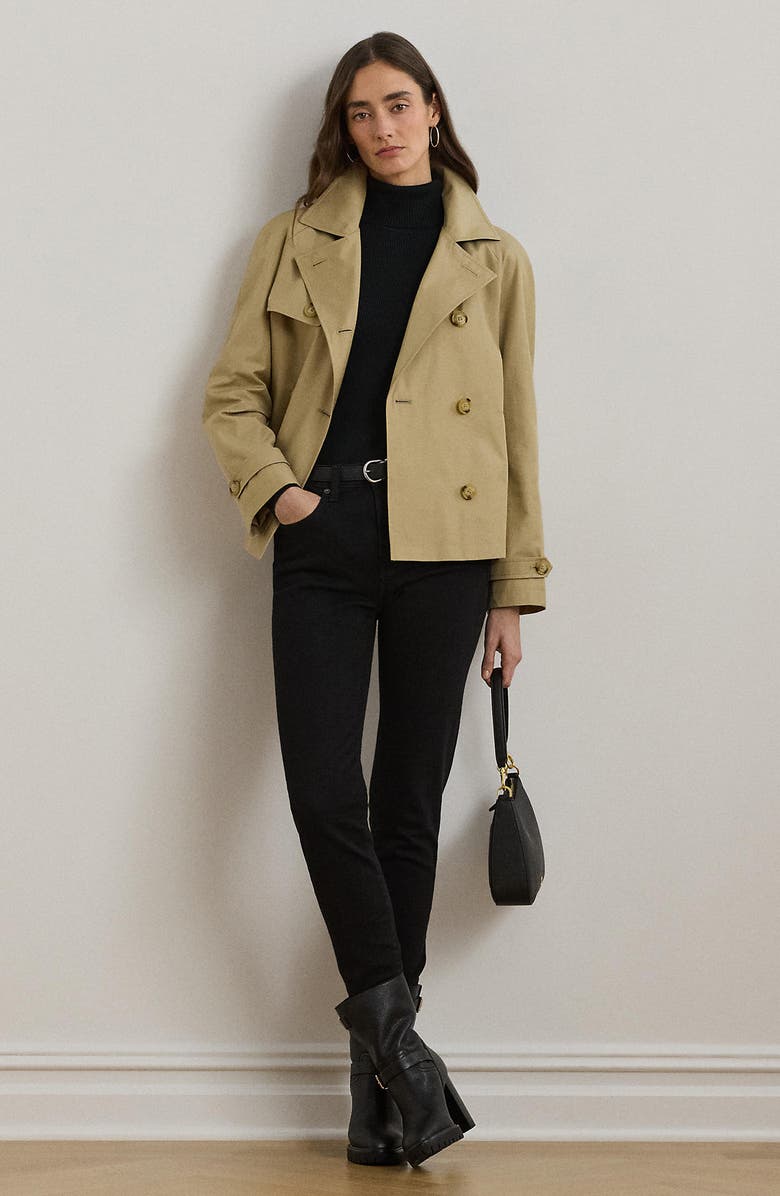Lauren Ralph Lauren Cotton Blend Crop Trench, Alternate, color, Birch Tan