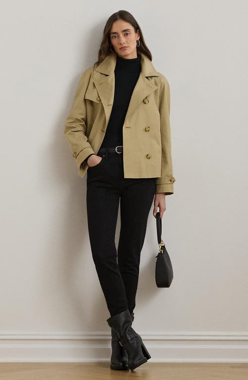 Ralph Lauren Lauren Crop Cotton Blend Trench Coat In Birch Tan