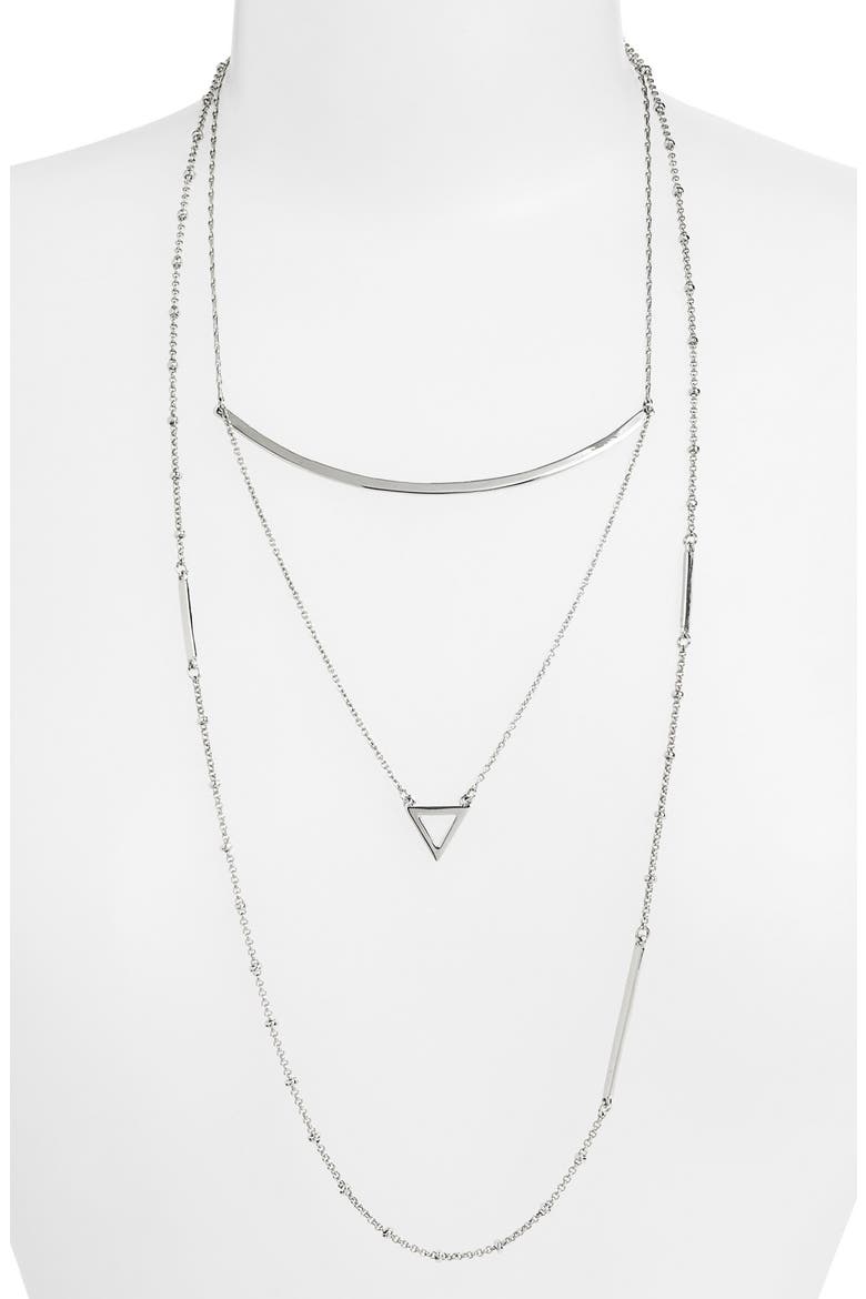 Asymmetrical Layered Necklace, Main, color, SILVER