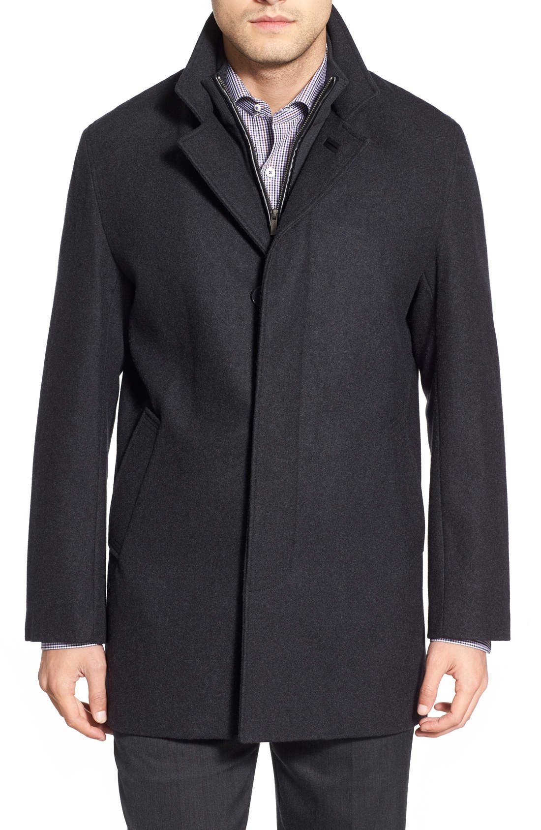 Cole Haan Wool Blend Topcoat with Inset Knit Bib