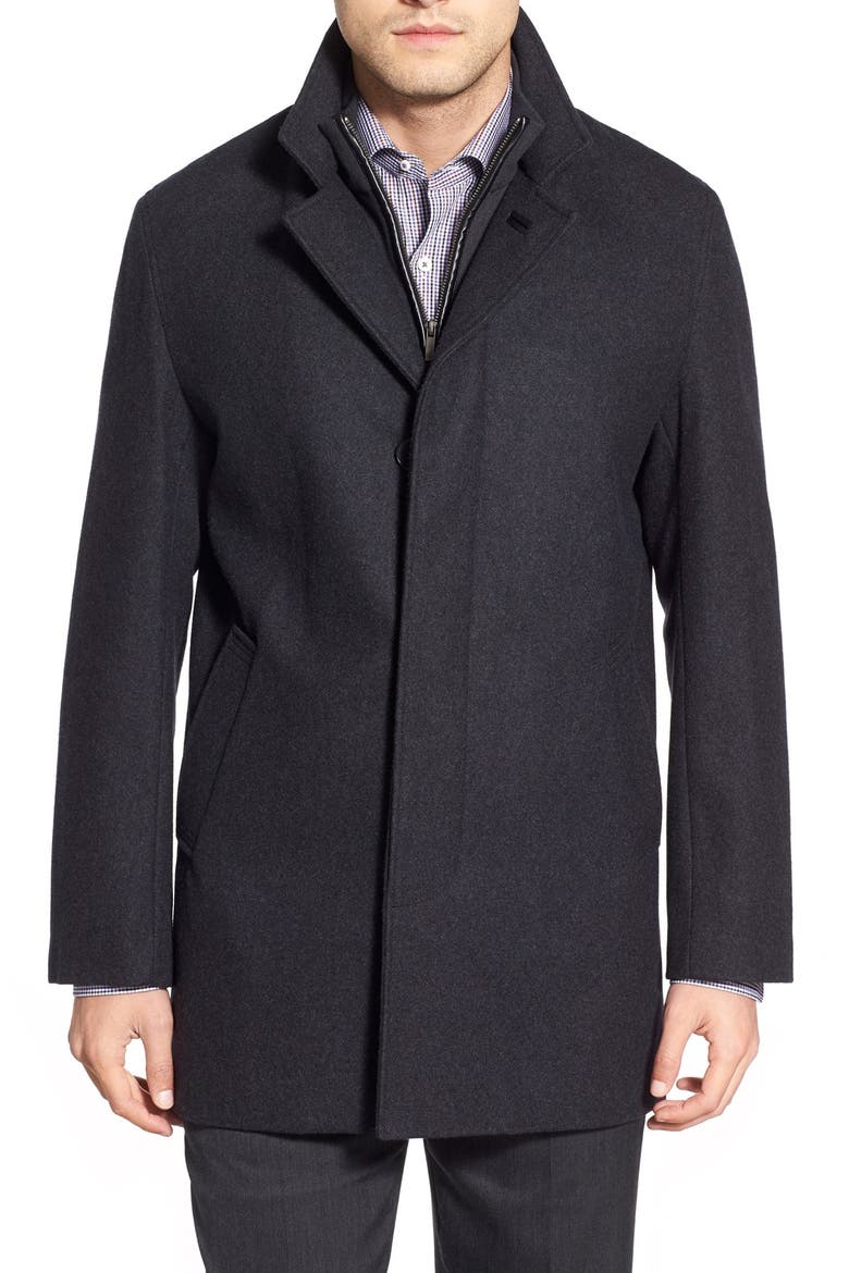 Wool Blend Topcoat with Inset Knit Bib, Main, color, CASTLE ROC